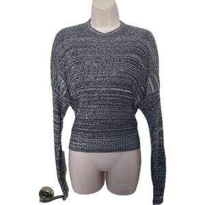 Proenza Schouler Hartly Womens Crew Neck Pullover Sweater Black gray ribbed M